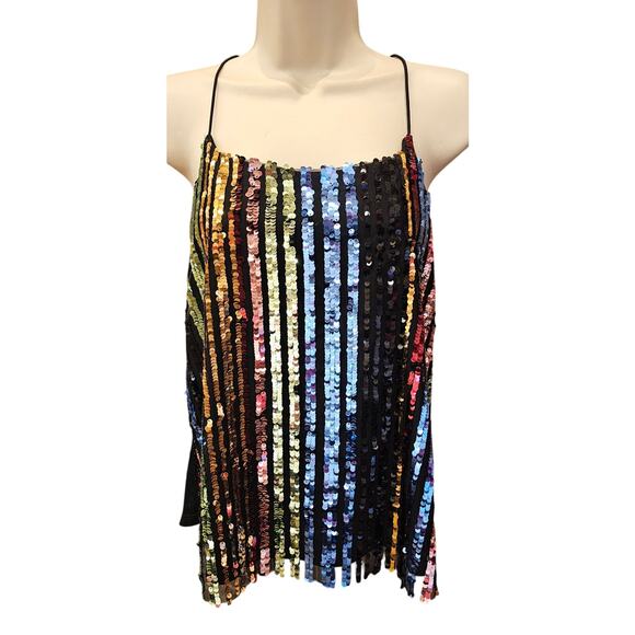 NWT almost famous y2k glam rainbow sequin celebration new years tank top sz M - Picture 2 of 8